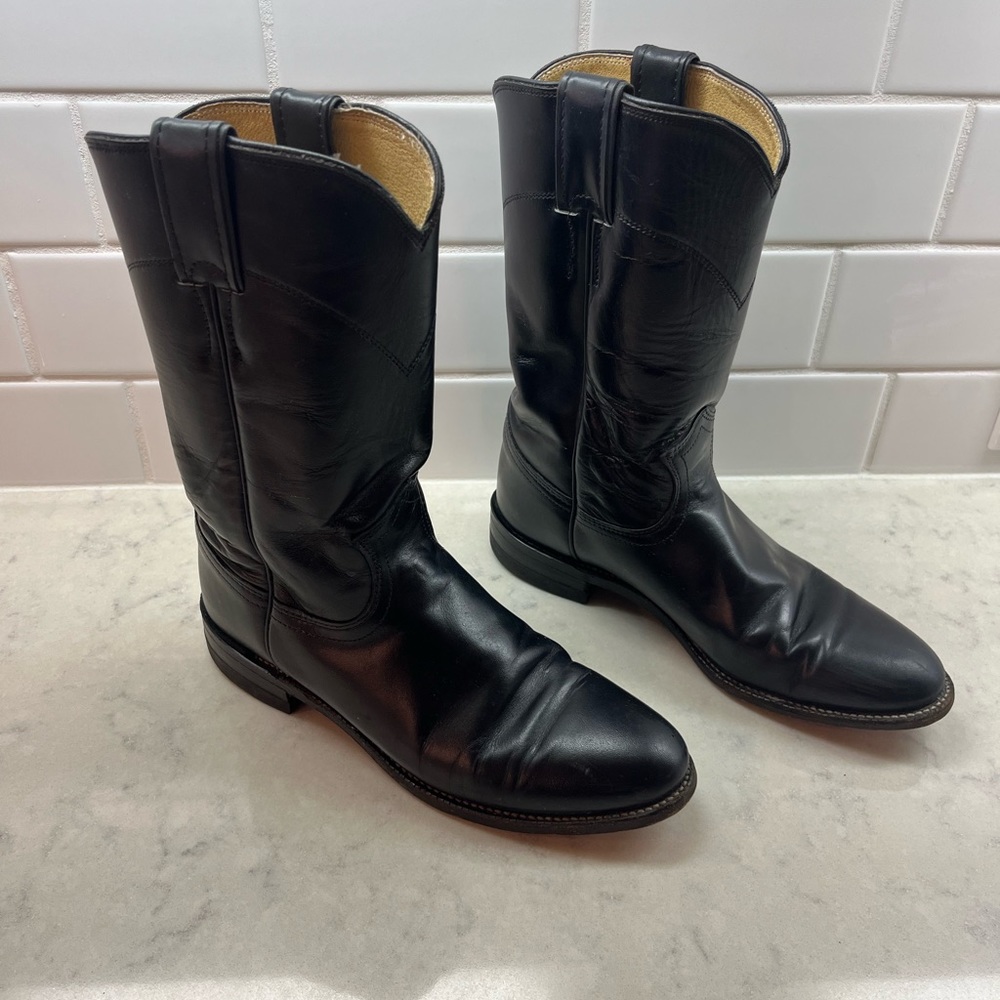 Ladies Justin Basics Black Cow Roper Boot Size 6.5 B - Picture 2 of 8